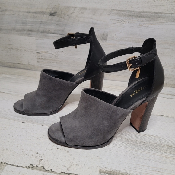 COACH LUCILLE SUEDE OPEN TOE BLOCK HEELS, SIZE 8.5 - Picture 2 of 9